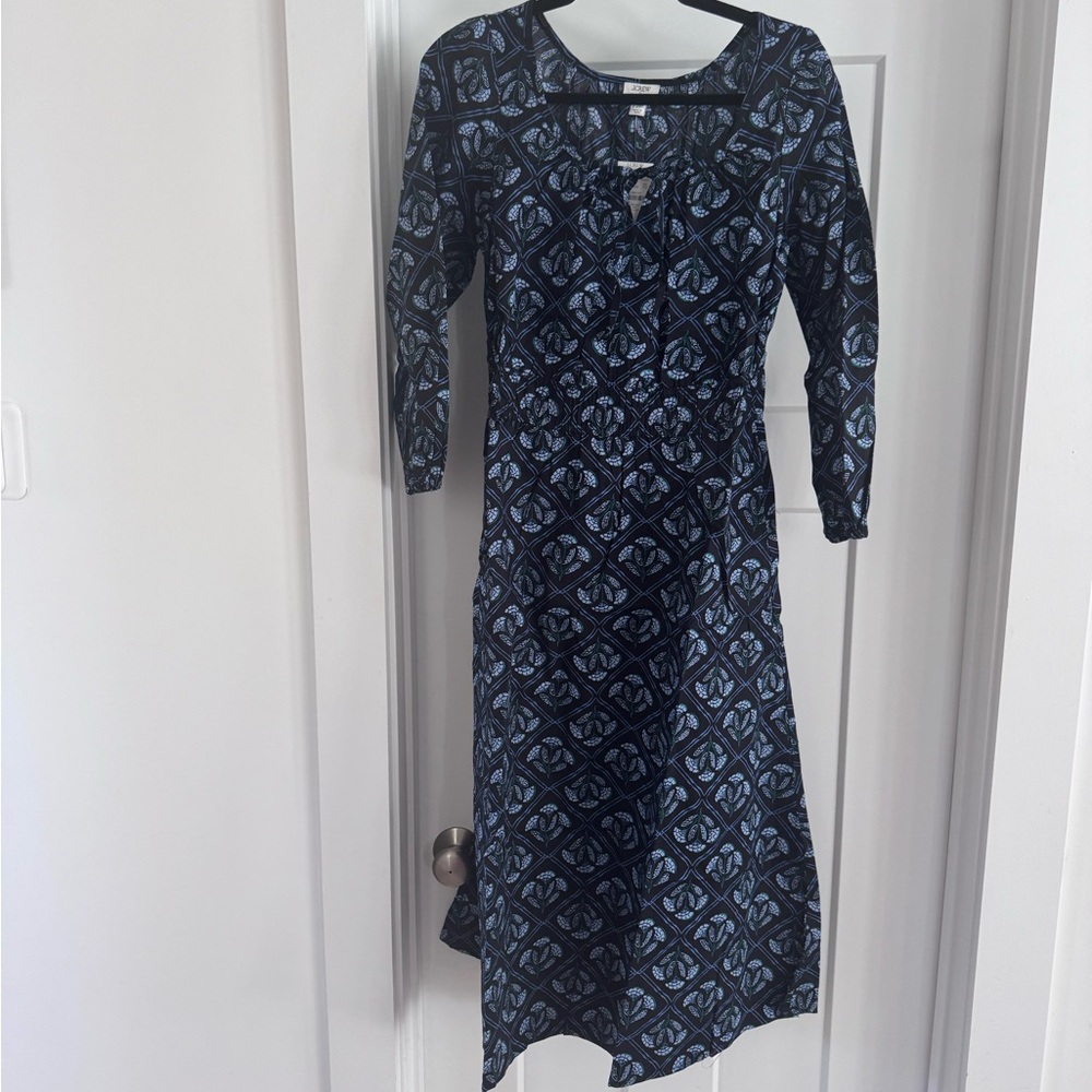 J. Crew Navy and Black Geometric Midi Dress